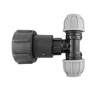 IBC Tank Outlet with Swivel Tight Extender Cap and mdpe tee,Elbow or Straight Fitting for 20mm,25mm or 32mm Water Supply mdpe Pipe (32mm tee)