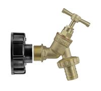 IBC Tank Tap Adapter Kit S60X6 Cap with Brass Bib Tap 3/4 Inch BSP Hose Connector 3/4 BSP Female Thread to 3/4 BSP Male Inlet and 3/4 Hose Barb Outlet for Garden Hosepipe Irrigation