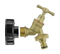IBC Tank Tap Adapter Kit S60X6 Cap with Brass Bib Tap Quick Connect Outlet 3/4 Inch BSP Female Thread to 3/4 BSP Male Inlet Hose Connector for Garden Hosepipe Click Lock Irrigation Water Transfer