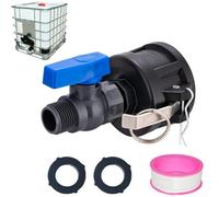 IBC Tote Adapter with Shut-Off Ball Valve: 2" Cam Lock to 3/4" Male Thread for 275-330 Gallon Rain Barrels and Water Storage Tanks