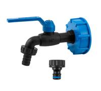 IBC Water Storage Tank Set Outlet s60x6 Cap with Lever tap & Quick Hose Link Connector Plastic Black Tap