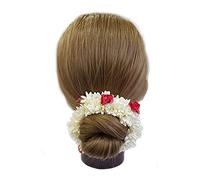 IBDA Handcrafted Jasmine Fragrance Gajra with Rose Touch Scrunchie, Premium Hair Ties, First Time Ever, Head Accessories Adjustable Size (Festive Limited Edition).