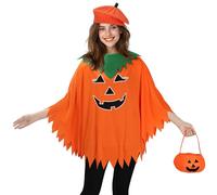 Ibeauti 3pcs Halloween Pumpkin Costume for Women Adult, Glow in the Dark Pumpkin Poncho with Beret and Candy Bag
