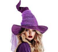 Ibeauti Wizard Hat for Adult Halloween Costume Witch Hat Cosplay Accessory (Purple Mesh)