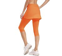 Ibeauti Womens UPF 50+ Yoga Skirted Capri Leggings Golf Tennis Pants with Skirt for Running Workout Active, Orange, XL