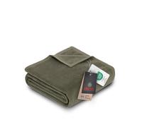 Ibena Porto Blanket 150 x 200 cm - Cotton Mix Soft, Warm & Washable, Cuddly Blanket Olive Plain