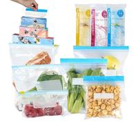 IBEQUEM 100Pcs Resealable Freezer and Zip Lock Bags with slider, 6 Sizes Food Storage Bag Widen Bottom Soup Freezer Double Seal Zip Lock Bags for Vegetable Snack Fruit Grain Candy