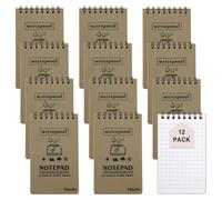 IBEQUEM 12Pack Waterproof Notebook, All-Weather Pocket Sized Memo Notepads with Top-Spiral Bound, Waterproof Pocket Notepad with Grid for Outdoor Activities Records and Tactical (Kraft)