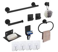 IBEQUEM 12PCS Towel Rail and Toilet Roll Holder Set, Black Bathroom Hardware for Washroom and Kitchen, Rust Resistant and Durable