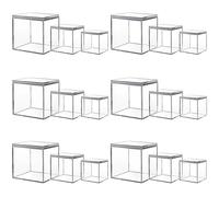 IBEQUEM 18 Pieces Clear Square Acrylic Plastic Cube, Small Square Acrylic Box Cube with Lids, Acrylic Display Boxes for Storage, Sweets, Pill, Tiny Jewellery, Toy, Gifts, 3 Sizes