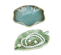 IBEQUEM 2PCS Green Leaf Trinket Dish, Ring Holder Necklace Bracelet Key Storage Bowl, Ceramic Home Decor Accessories Tray for Gifts for Women