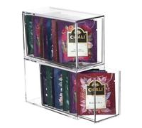 IBEQUEM 2PCS Tea Bag Drawer Organizer, Plastic Stackable Tea Bag Holder, Portable Clear Tea Bin for Countertops, Drawers, Kitchens, Pantries and Cabinets(3 x 6.5 x 3.9Inches) (2pcs)
