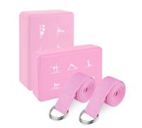 IBEQUEM 2PCS Yoga Block Set, High Density EVA Non-Slip Foam Blocks with 2 Adjustable Stretching Straps, Ideal for Pilates and Stretching, Perfect Gift for Fitness Enthusiasts (Black, One Size)