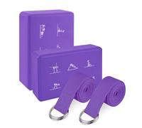 IBEQUEM 2PCS Yoga Block Set, High Density EVA Non-Slip Foam Blocks with 2 Adjustable Stretching Straps, Ideal for Pilates and Stretching, Perfect Gift for Fitness Enthusiasts (Purple, One Size)