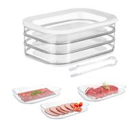IBEQUEM 3Pcs Stackable Meat Container for Fridge, Food Storage with Serving Tong, Cold Cuts Storage Box with Lid for Salami and Lunch Prep