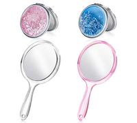 IBEQUEM 4Pcs Mini Double Sided Hand Mirror, 1X/2X Portable Handheld Magnifying Mirror With Handle, Folding Quicksand Pocket Vanity Mirrors, Round High-definition Cosmetic Mirror for Women Girl Lady