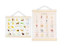 IBEQUEM Alphabet Numbers Poster Hanger Frame Set of 2, ABC Banner Wall Art with Wooden Frames, Preschool Prek Learning Educational Poster Wall Hanging Decor for Toddler Playroom Nursery, 12x16 Inch