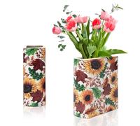 IBEQUEM Ceramic Book-Shaped Decorative Vase, Flower Vases for Home Decor, Cute Bookshelf for Book Lovers, Unique Vase for Home, Office (Sunflower)