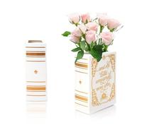 IBEQUEM Ceramic Book-Shaped Decorative Vase, Flower Vases for Home Decor, Cute Bookshelf for Book Lovers, Unique Vase for Home, Office (Golder)