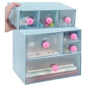 IBEQUEM Desk Storage Organizer with 8 Drawers, Plastic 3 Tier Stackable Desktop Craft Drawers Storage, Clear Storage Box Caddy for Makeup Jewelry School Office Supplies Home