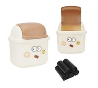 IBEQUEM Mini Table Trash Can,Small Desktop Rubbish Bin with Lid,Portable Garbage Box with 5 Rolls of Liners,Cartoon Waste Storage for Office Bedroom Desk Car Kitchen (Brown)