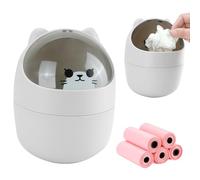 IBEQUEM Mini Trash Can, Cute Small Trash Can with Lid, Desktop Paper Bin with 5 Rolls of Bin Liners, Portable Tabletop Dustbin, Cartoon Rubbish Storage for Office Bedroom Desk Car Kitchen (Grey)