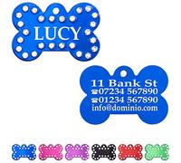 Ibera Gifts - Bone ID Tag for Medium/Big Pets with Rhinestones, for Dogs and Cats, Engraved and Personalised Identity Collar Plate (Blue)