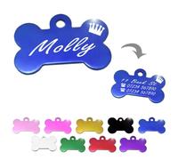 Ibera Gifts - Bone ID Tag with Crown for Small/Medium Pets, for Dogs and Cats, Engraved and Personalised (Blue)