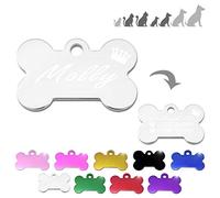 Ibera Gifts - Bone ID Tag with Crown for Small/Medium Pets, for Dogs and Cats, Engraved and Personalised (Silver)