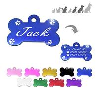 Ibera Gifts - Bone ID Tag with Paws for Medium to Large Pets, for Dogs and Cats, Engraved and Personalised (Blue)