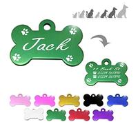 Ibera Gifts - Bone ID Tag with Paws for Medium to Large Pets, for Dogs and Cats, Engraved and Personalised (Green)