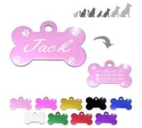 Ibera Gifts - Bone ID Tag with Paws for Small/Medium Pets, for Dogs and Cats, Engraved and Personalised (Pink)