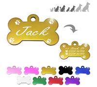 Ibera Gifts - Bone ID Tag with Paws for Small/Medium Pets, for Dogs and Cats, Engraved and Personalised (Gold)