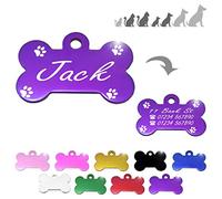 Ibera Gifts - Bone ID Tag with Paws for Small/Medium Pets, for Dogs and Cats, Engraved and Personalised (Purple)