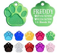 Ibera Gifts - Engraved Dog or Cat Id Tag for Medium to Large Dogs and Cats - Paw Shape - Collar Name Personalised Pets Custom Engraving Identity (Green)