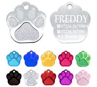 Ibera Gifts - Engraved Dog or Cat Id Tag for Medium to Large Dogs and Cats - Paw Shape - Collar Name Personalised Pets Custom Engraving Identity (Silver)