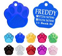 Ibera Gifts - Engraved Dog or Cat Id Tag for Medium to Large Dogs and Cats - Paw Shape - Collar Name Personalised Pets Custom Engraving Identity (Blue)