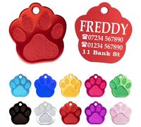 Ibera Gifts - Engraved Dog or Cat Id Tag for Medium to Large Dogs and Cats - Paw Shape - Collar Name Personalised Pets Custom Engraving Identity (Red)