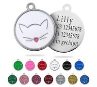 Ibera Gifts - Personalised Cat Collar - Alloy Metal Cat Tag with Name, Customizable Identification Tag for Medium to Large Pets, Round Shape with Cat Face Design, Fiber Laser Engraving (White)