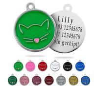 Ibera Gifts Personalised Cat Collar - Alloy Metal Cat Tag with Name, Customizable Identification Tag for Medium to Large Pets, Round Shape with Cat Face Design, Fiber Laser Engraving (Green)