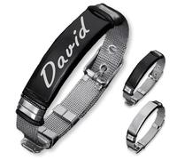 ibera gifts - Personalized Stainless Steel Bracelet - Engraved Bracelets for Men, Women Couples - Custom Engraving for Mens Womens with Name (Black)