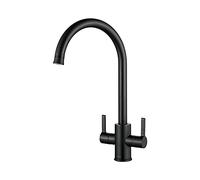 Ibergrif Black Kitchen Tap with 2 Spray Function, Two Lever Sink Mixer Tap | Matt black, Brass, High Spout, 360-degree rotation, Single-hole design, Quick installation, Ceramic butterfly valve, M22140B