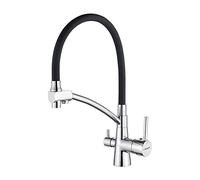 Ibergrif, Black Kitchen Tap with Flexible Spout, 3 in 1 Sprayer for Sink Mixer and Water Filter Purifier, Chrome