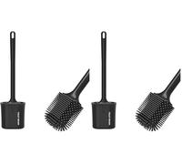 Ibergrif Black Silicone Toilet Brush with Holder, Wall Mounted & Freestanding, 360° Deep Cleaning, Drip Tray, Bathroom Cleaning Brush M34156B (Pack of 2)