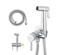 Ibergrif M22004 Handheld Bidet Mixer Tap - Hot & Cold Water Control, Concealed Design, Stainless Steel Hose 1.2m, Wall Bracket, Chrome Finish