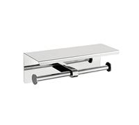 Ibergrif Double Toilet Roll Holder with Shelf, Stainless Steel Wall Mounted Toilet Roll Holder, Self Adhesive or Drilling Installation, Bathroom Loo Roll Holder for Toilet or Kitchen, Silver