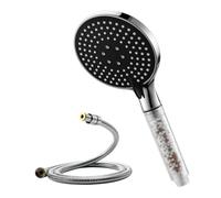 Ibergrif Filtered Shower Head and Hose Set - 125mm High Pressure Handheld Shower for Hard Water - Reduces Limescale & Chlorine - 3 Spray Modes - 1.5m Hose - Water Saving, M20226-1