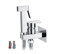 Ibergrif M22019 - Muslim Shower Mixer Kit, Hot and Cold Bidet Spray with Shattaf Sprayer, Hose Pipe, Chrome, Silver