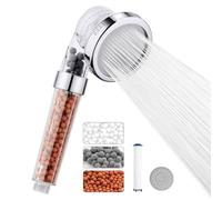 Ibergrif M22025 Shower Head with Beads Filter, 3 Modes Shower Head Filter, Universal Hard Water Softener Shower Head with Extra Replaceable Accessories