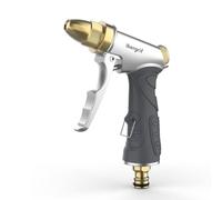 Ibergrif Hose Pipe Spray Gun, High Pressure Hose Nozzle and Heavy Duty Metal Garden Hose Spray Gun, 4 Patterns and Water Flow Control, for Lawn & Garden Watering Equipment, Gray
